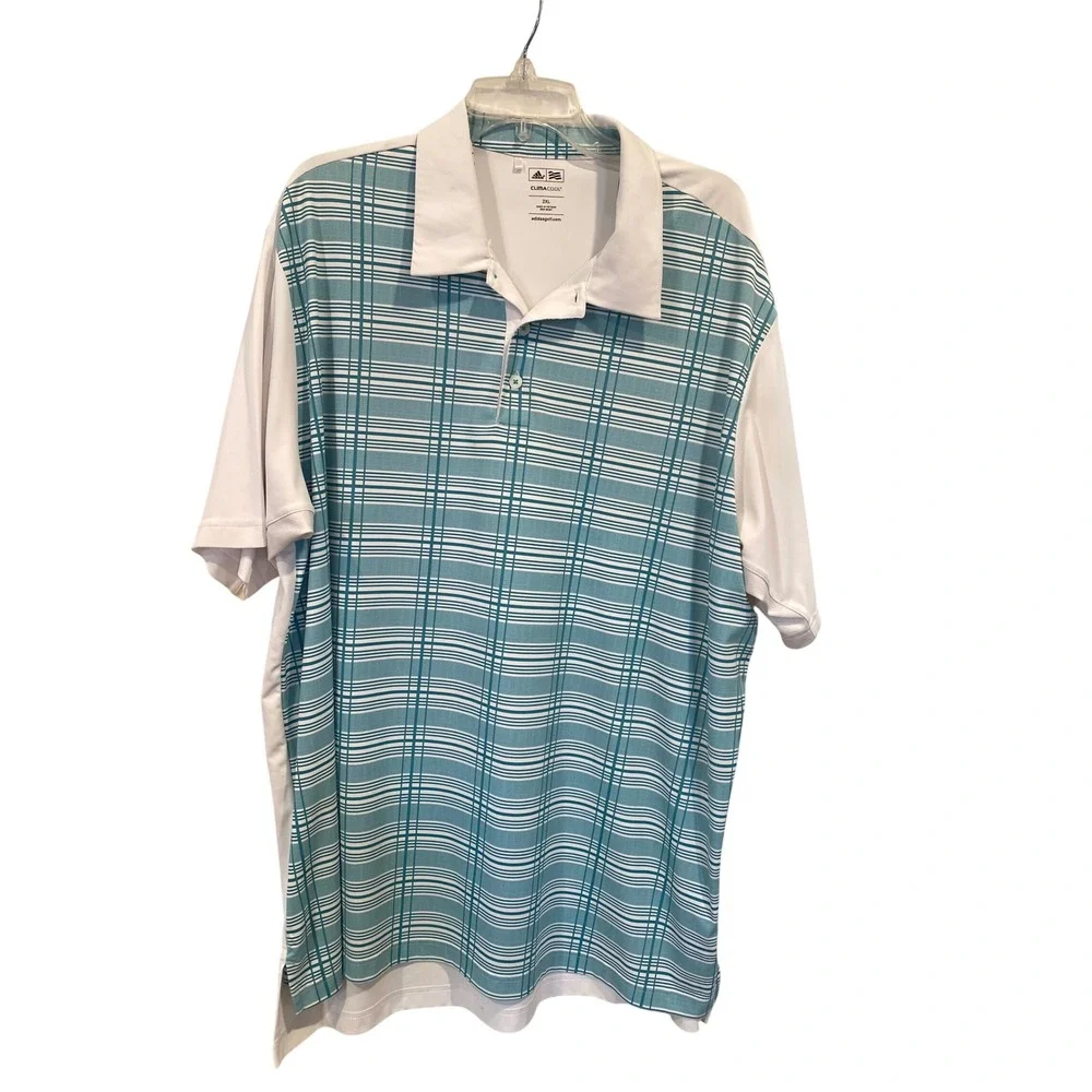 Adidas ClimaCool Mens‎ 2XL Golf Tennis Polo Shirt Teal White Plaid Mesh